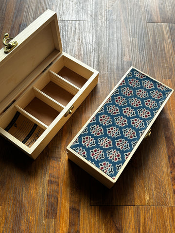 Wooden Box with Compartments - Blue