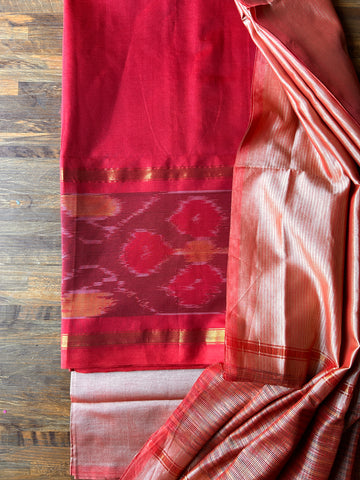 Pattu Silk Ikat Suit Set - Maroon & Off white