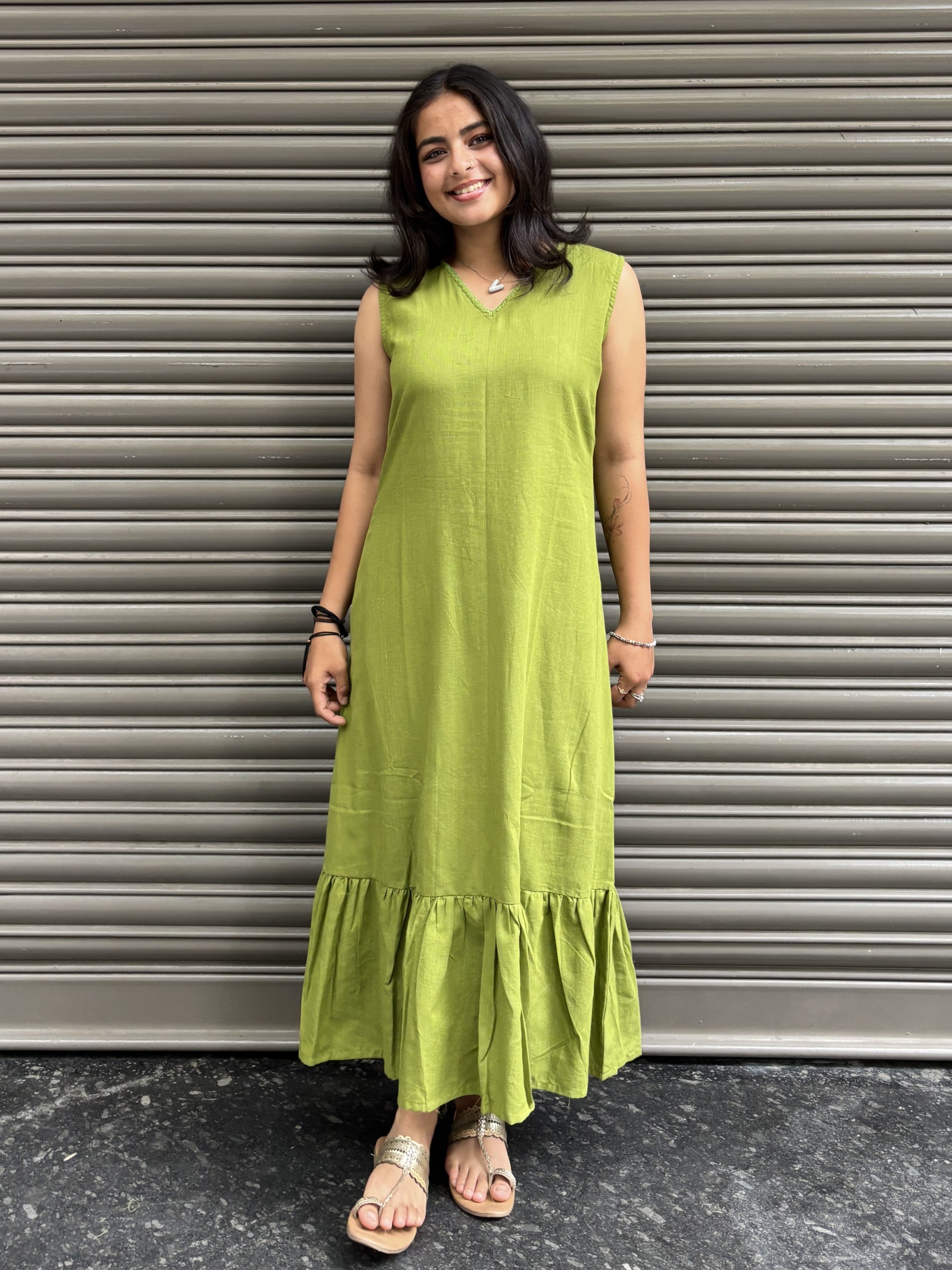 Woman's Plain Casual Dress - Olive Green