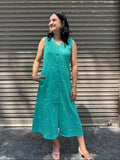 Woman's Casual Dress - Teal Front Slit