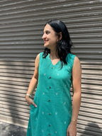 Woman's Casual Dress - Teal Front Slit