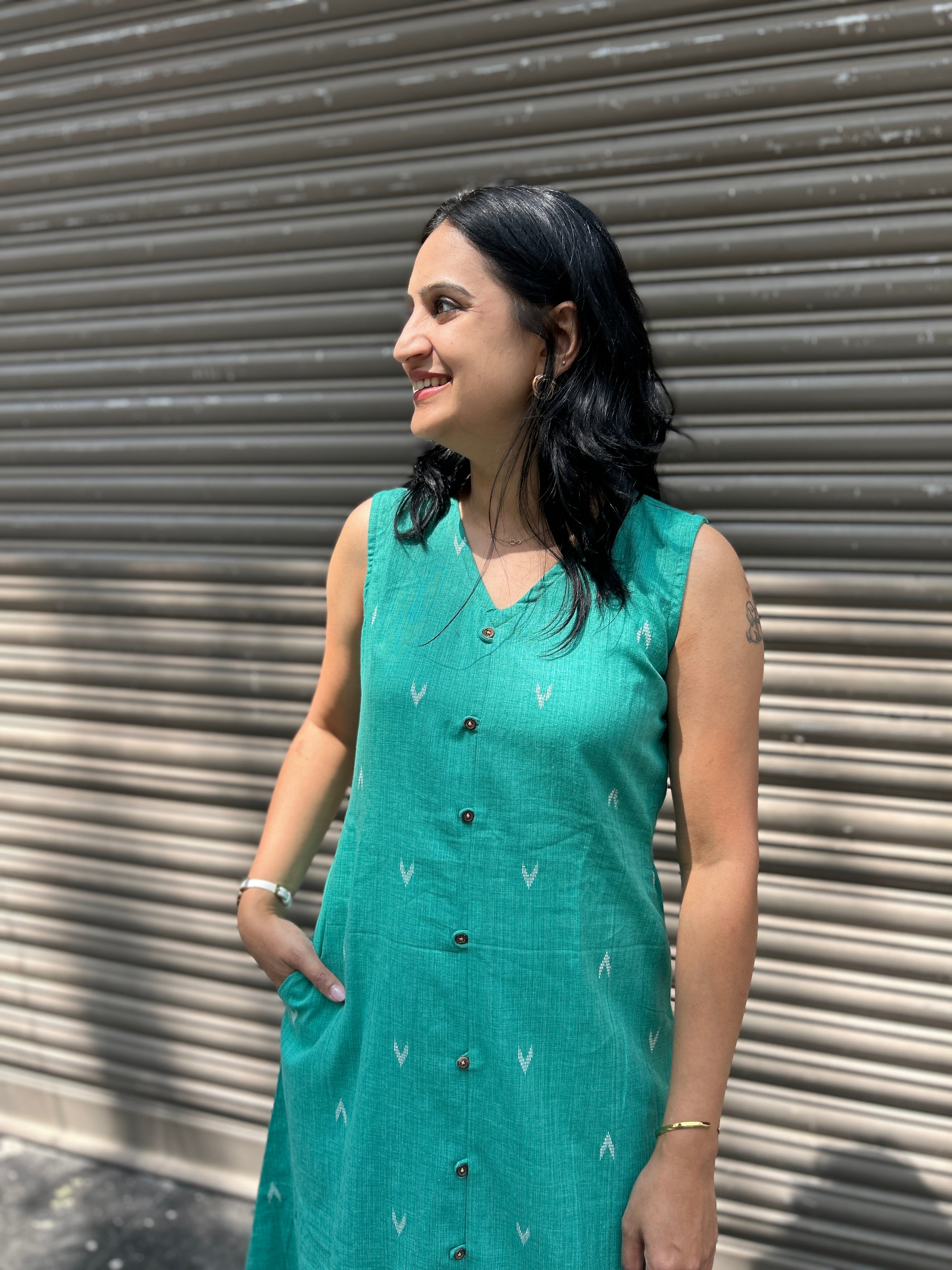 Woman's Casual Dress - Teal Front Slit