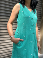 Woman's Casual Dress - Teal Front Slit