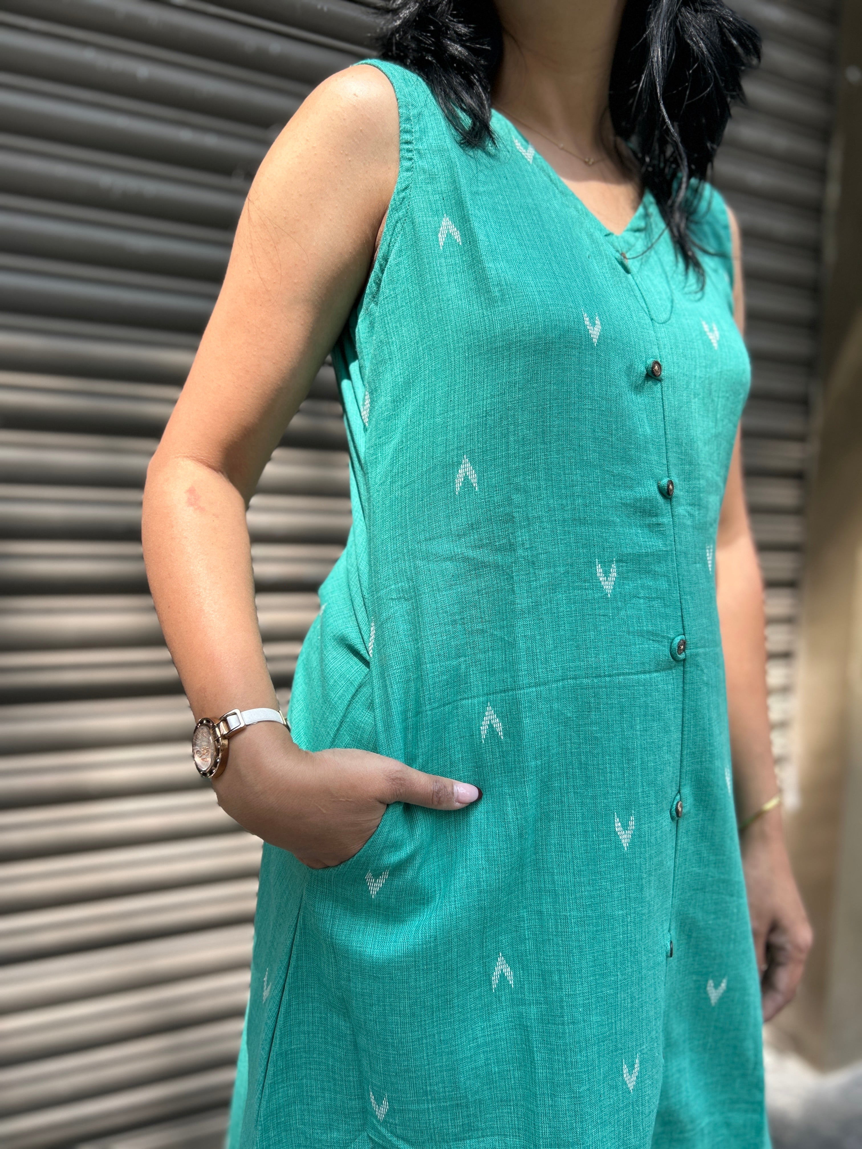 Woman's Casual Dress - Teal Front Slit
