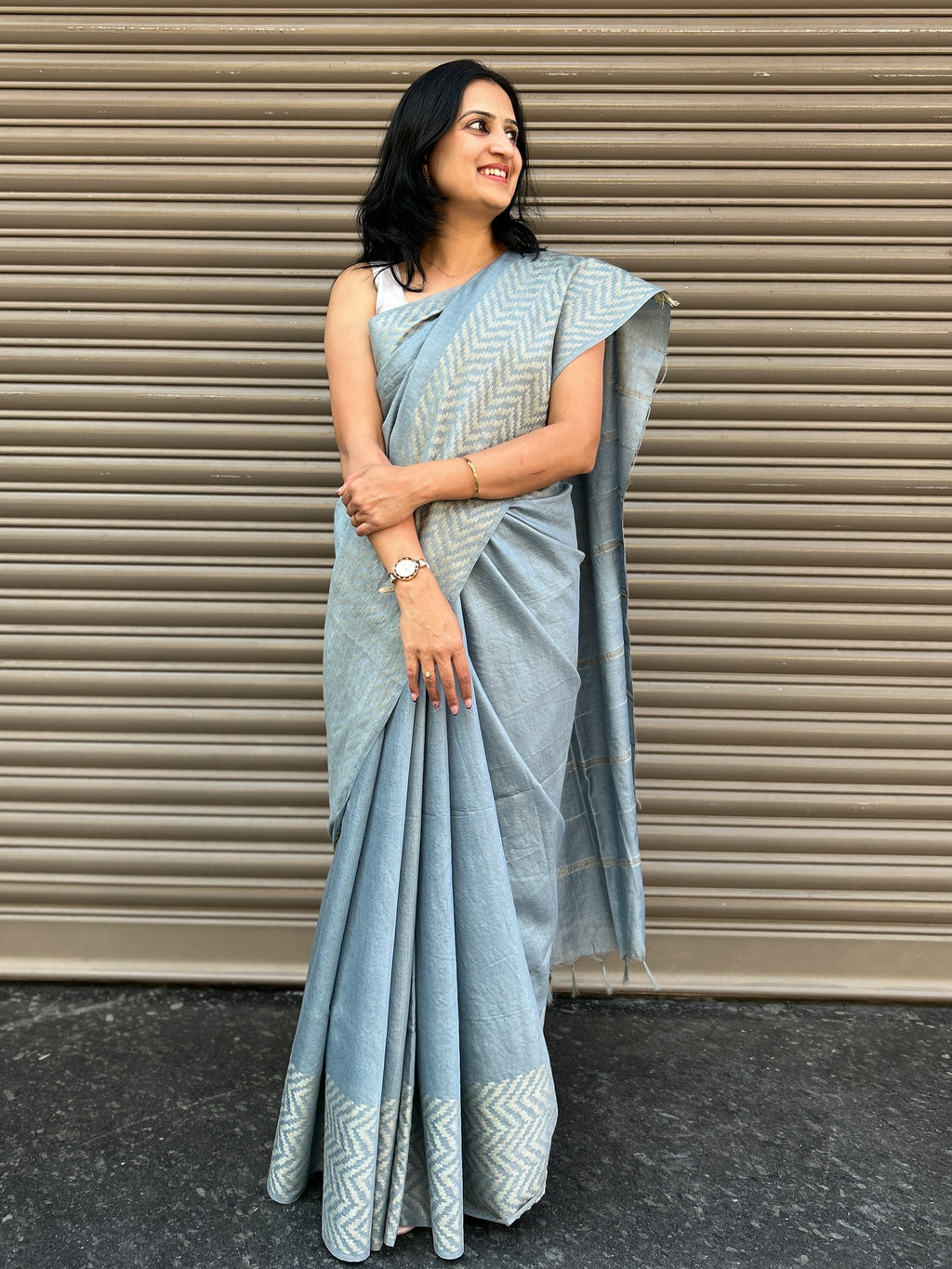 Cotton Silk Plain Saree - Grey