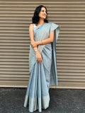 Cotton Silk Plain Saree - Grey