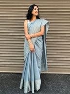 Cotton Silk Plain Saree - Grey