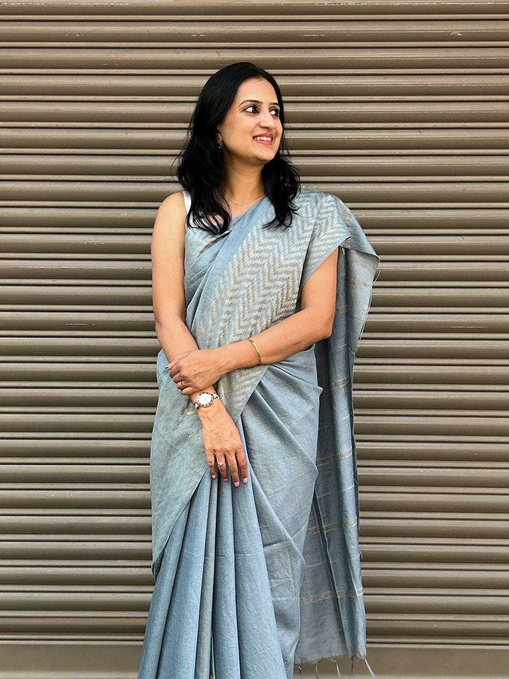 Cotton Silk Plain Saree - Grey