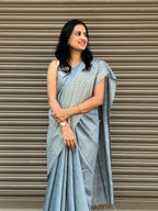 Cotton Silk Plain Saree - Grey