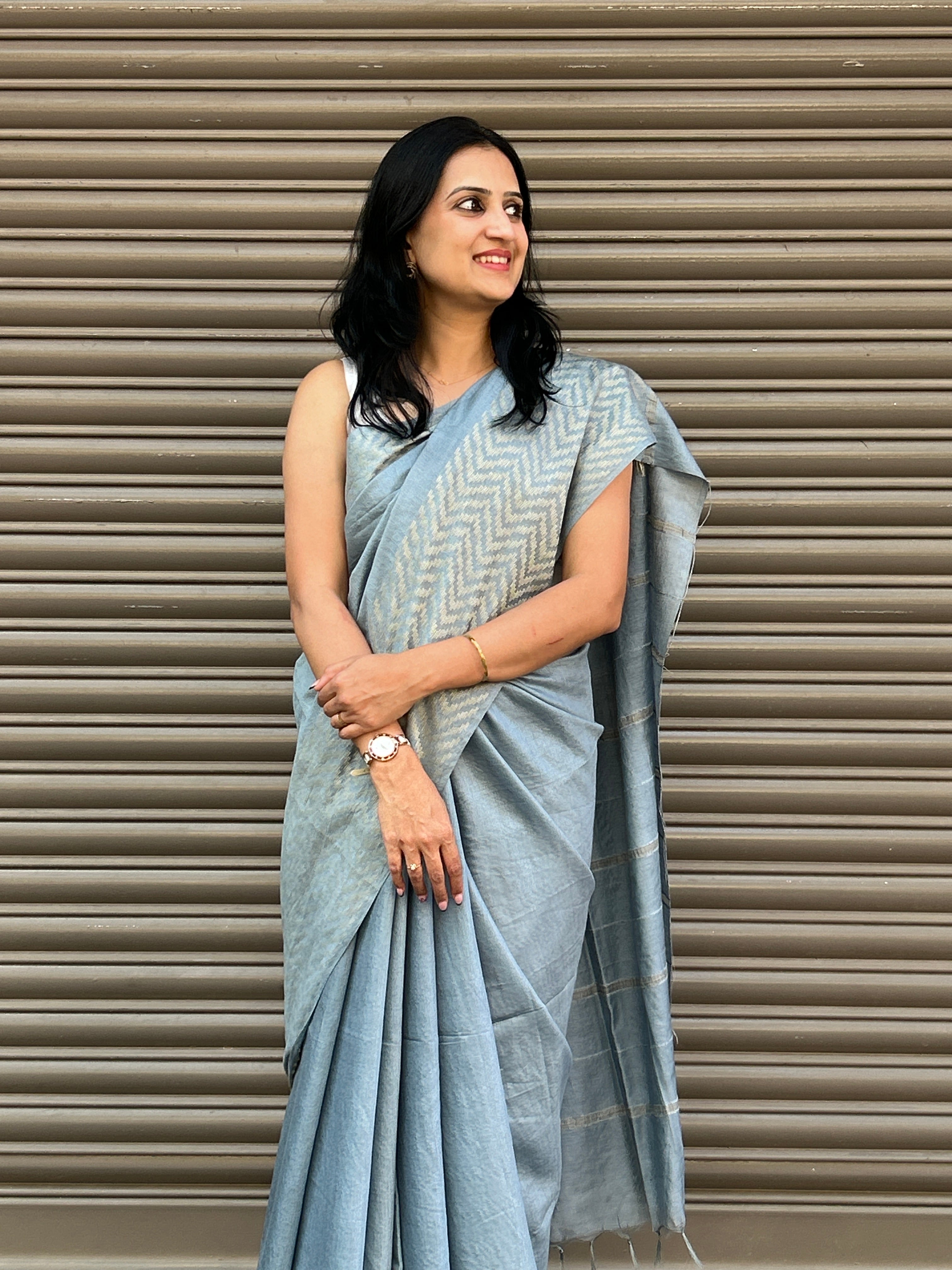 Cotton Silk Plain Saree - Grey