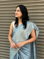 Cotton Silk Plain Saree - Grey