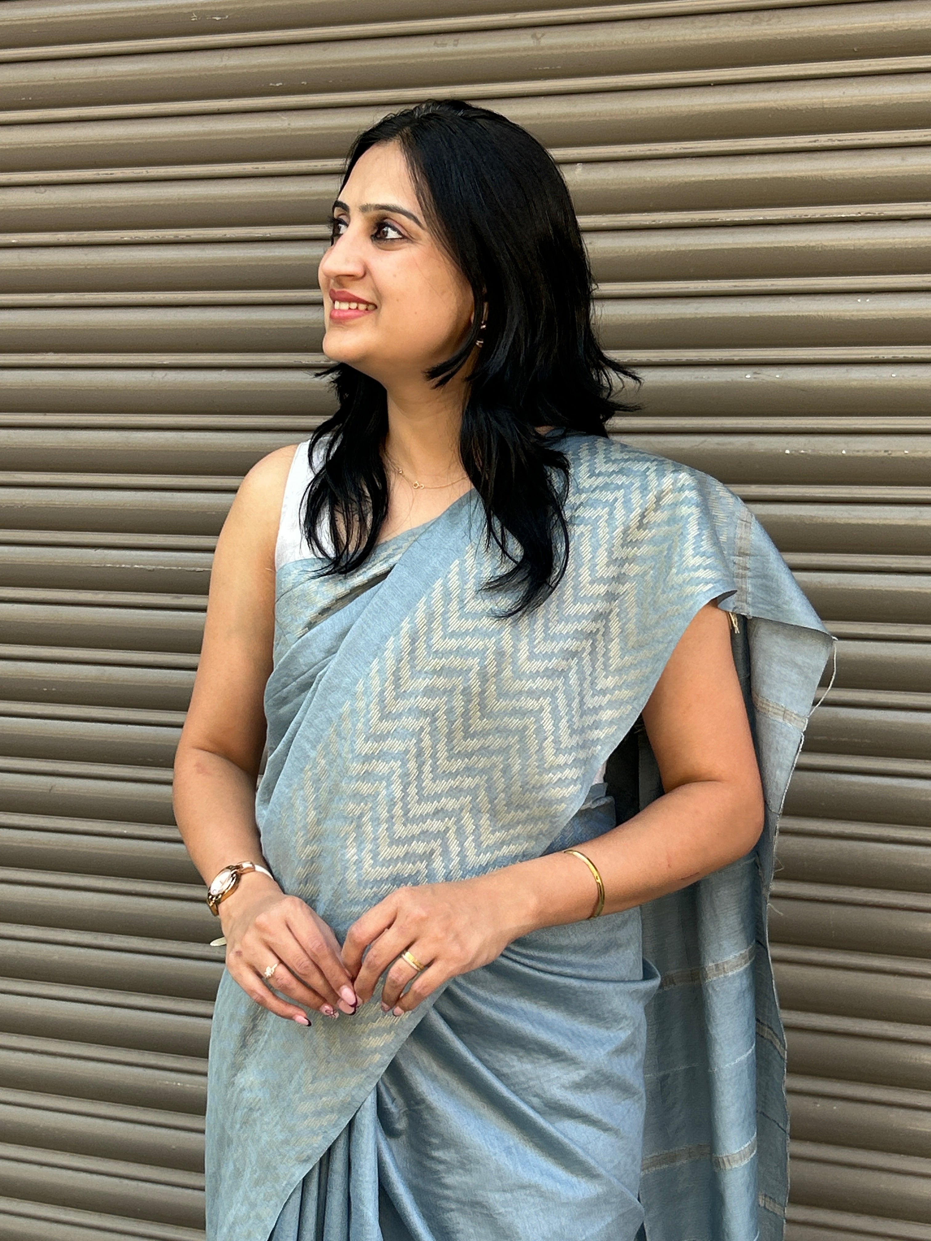 Cotton Silk Plain Saree - Grey