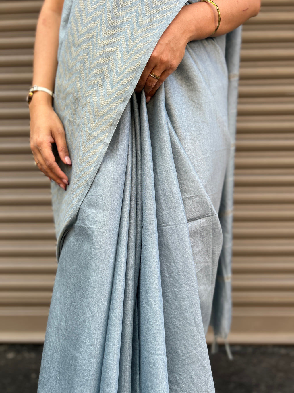 Cotton Silk Plain Saree - Grey