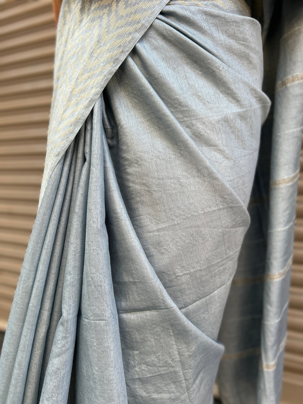 Cotton Silk Plain Saree - Grey