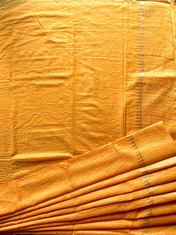 Cotton Silk Saree with Golden Lines - Yellow