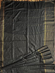 Cotton Silk Saree with Golden Lines - Black