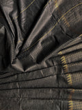 Cotton Silk Saree with Golden Lines - Black