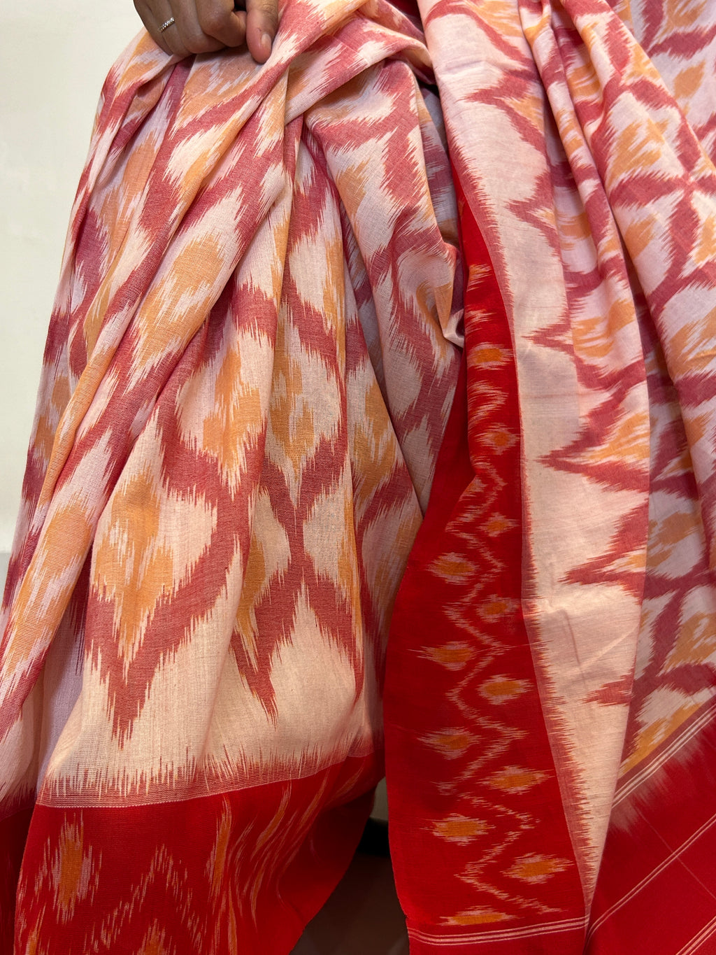 Ikat Saree - Red and White