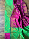 Festive Silk Suit Set - Green & Pink