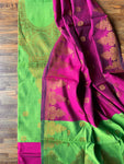 Festive Silk Suit Set - Green & Pink