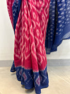 Ikat Saree - Fuchsia Pink with Royal Blue Border