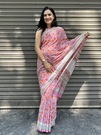 Baagru Mul Cotton Saree - Pink