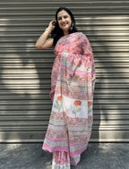 Baagru Mul Cotton Saree - Pink