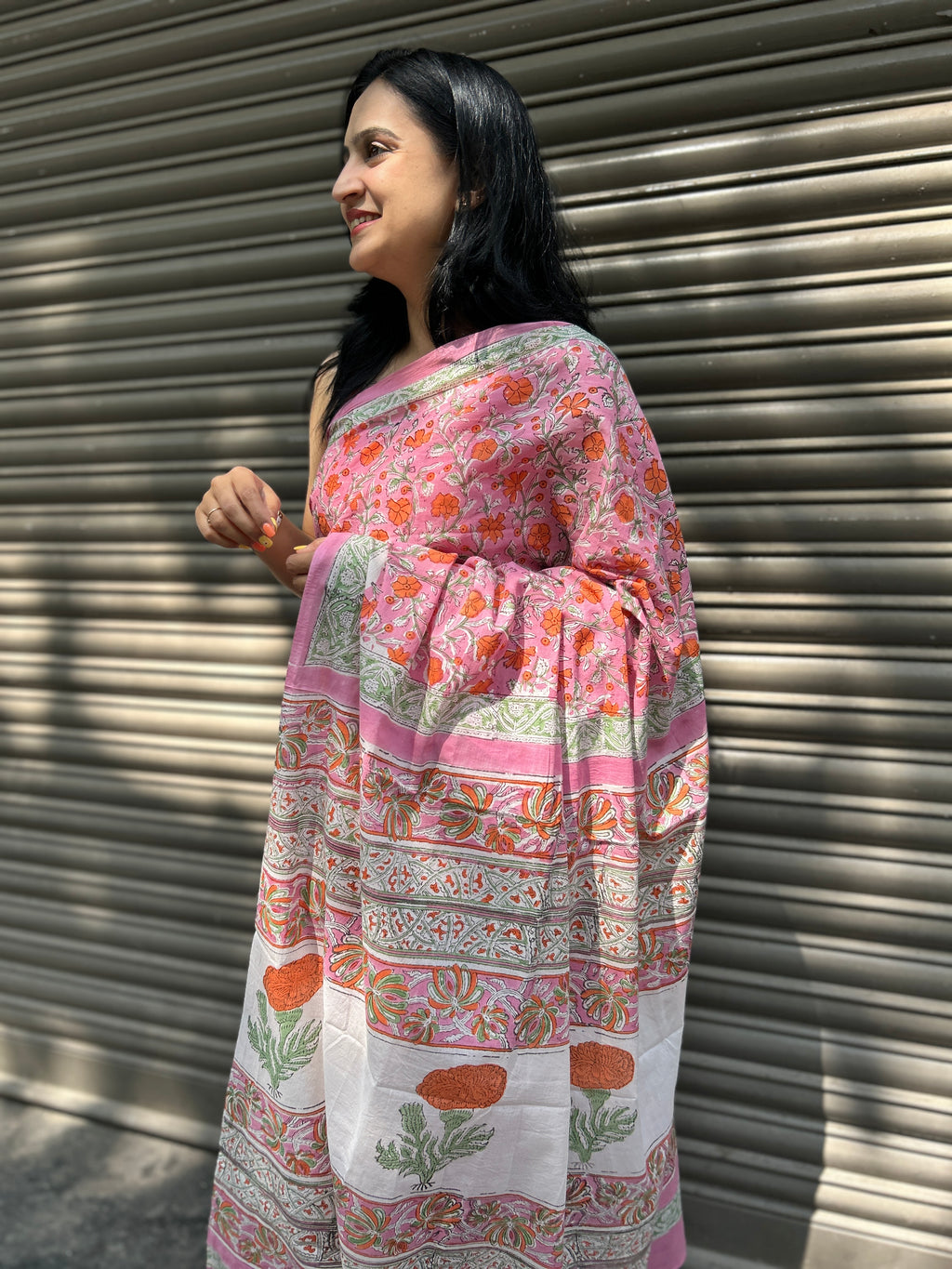 Baagru Mul Cotton Saree - Pink
