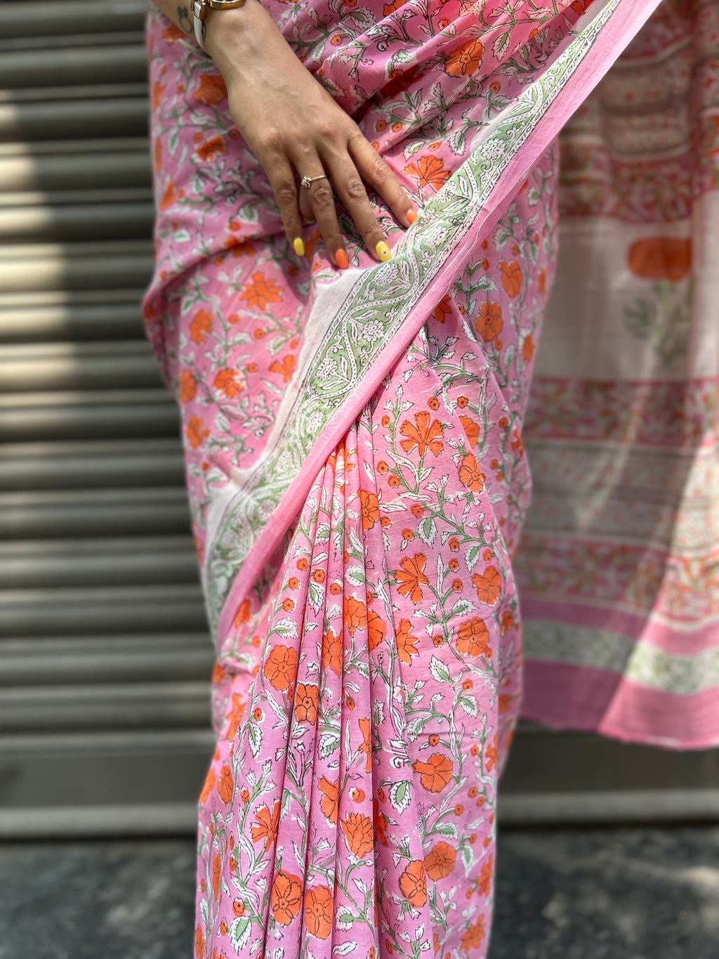 Baagru Mul Cotton Saree - Pink