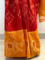 Ikat Saree - Red with Orange Border