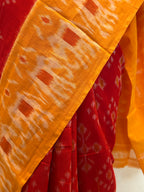 Ikat Saree - Red with Orange Border
