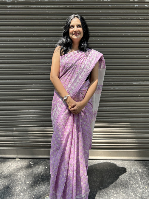Baagru Mul Cotton Saree - Lavender