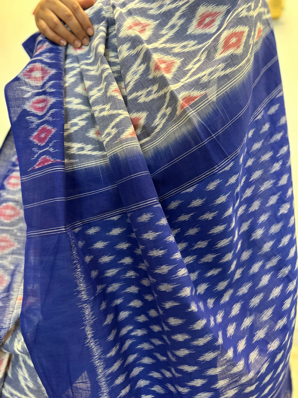 Ikat Saree - Powder Blue with royal blue border