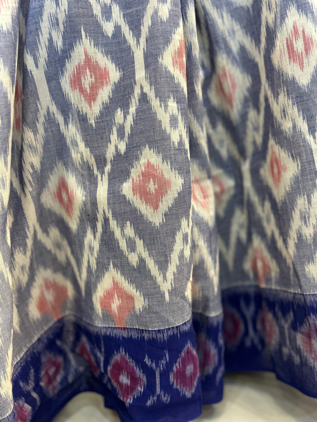 Ikat Saree - Powder Blue with royal blue border