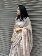 Baagru Mul Cotton Saree - Light Green