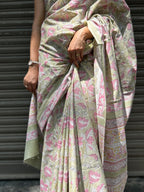 Baagru Mul Cotton Saree - Light Green