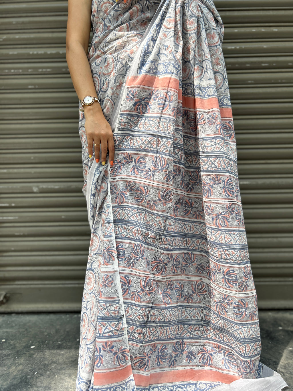 Baagru Mul Cotton Saree - Grey