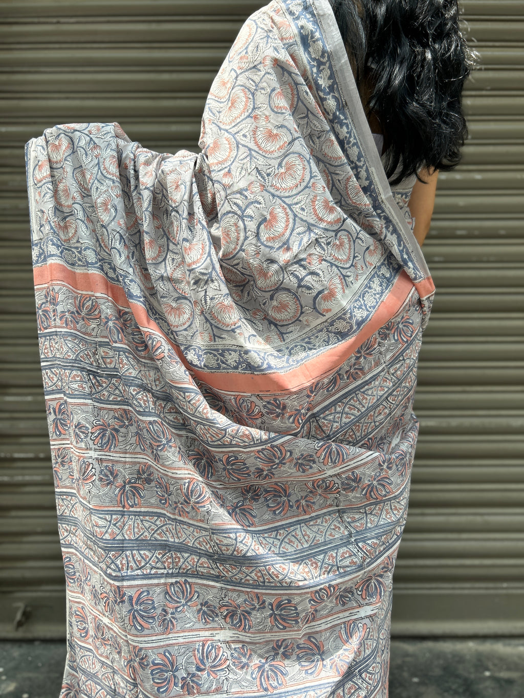 Baagru Mul Cotton Saree - Grey