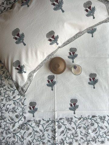 Heritage Single Bedsheet - Grey & Maroon