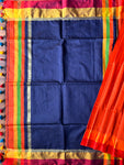 Baha Silk Saree - Orange & Blue