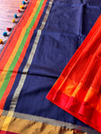 Baha Silk Saree - Orange & Blue