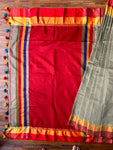 Baha Silk Saree - Grey & Red
