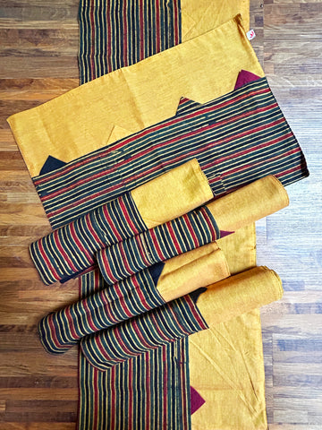 Table Mat & Table Runner Set - Plain Yellow + Green & Red Lines