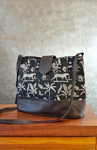 Leather 2 Compartment Bag - Black