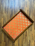 Wooden Tray - Orange Brocade