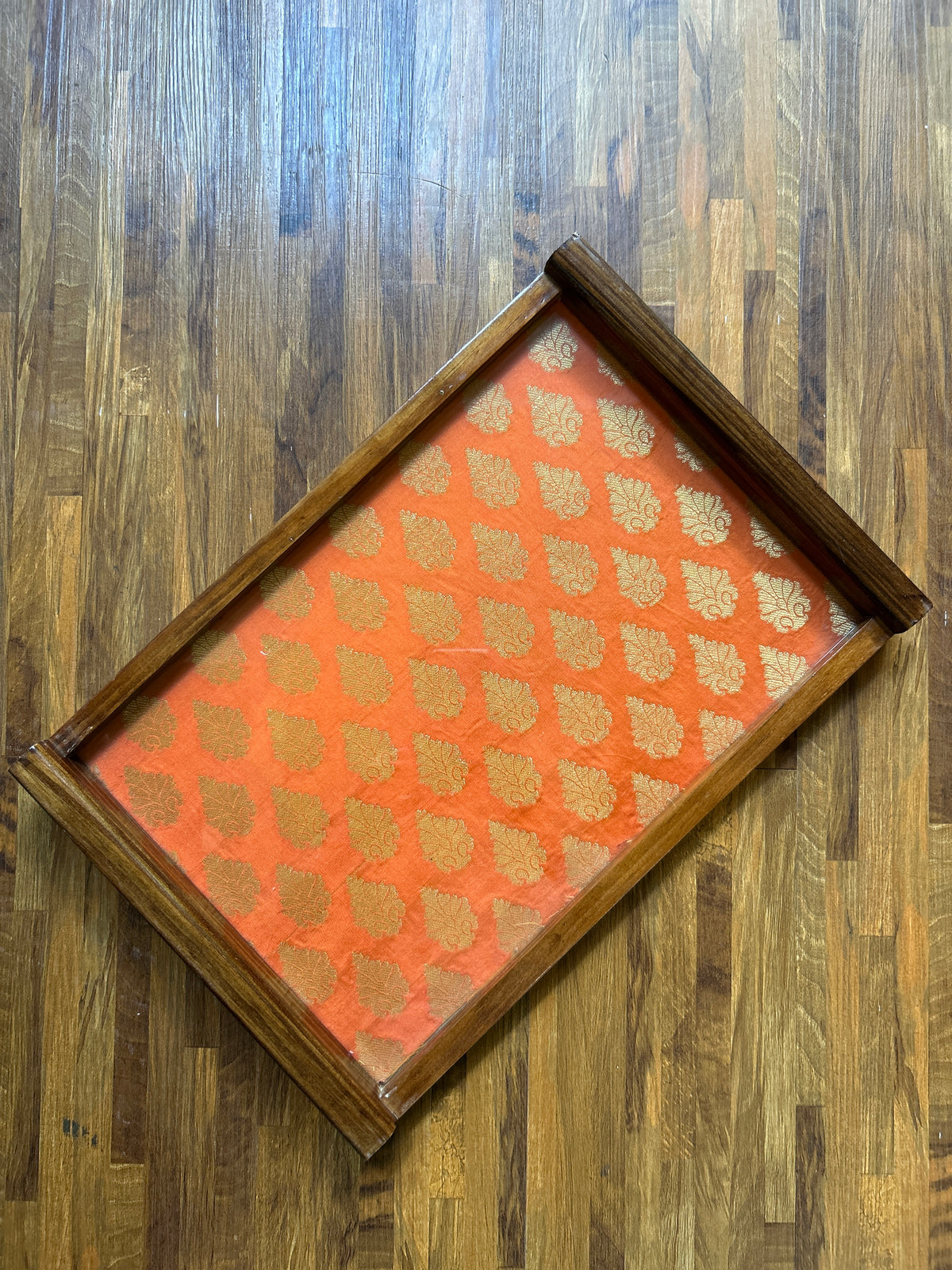 Wooden Tray - Orange Brocade
