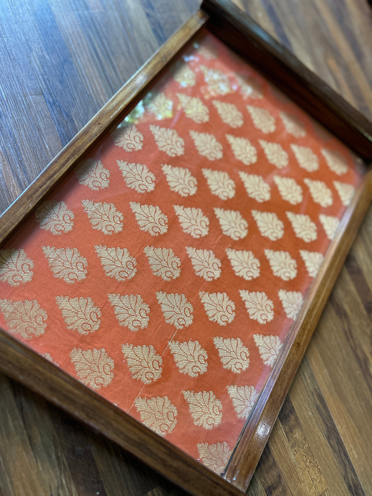 Wooden Tray - Orange Brocade