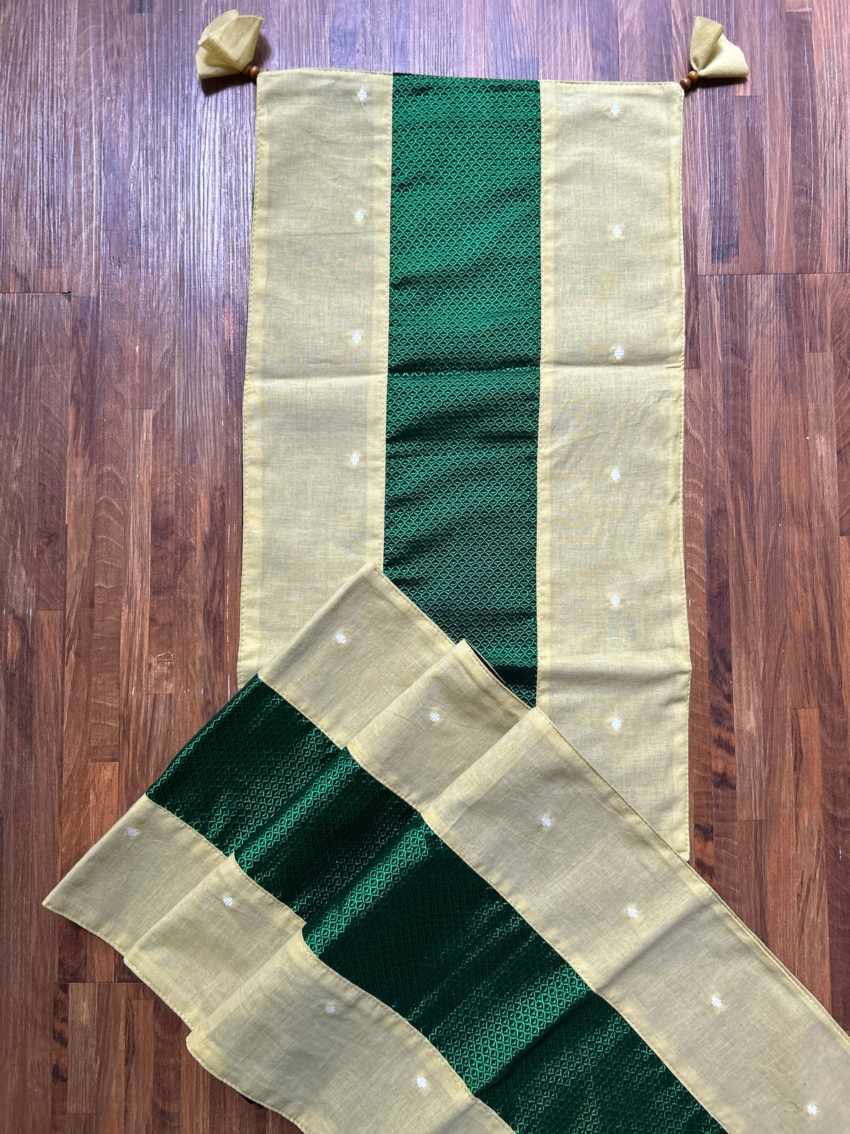 Falling Table Runner - Cream and Green Khun