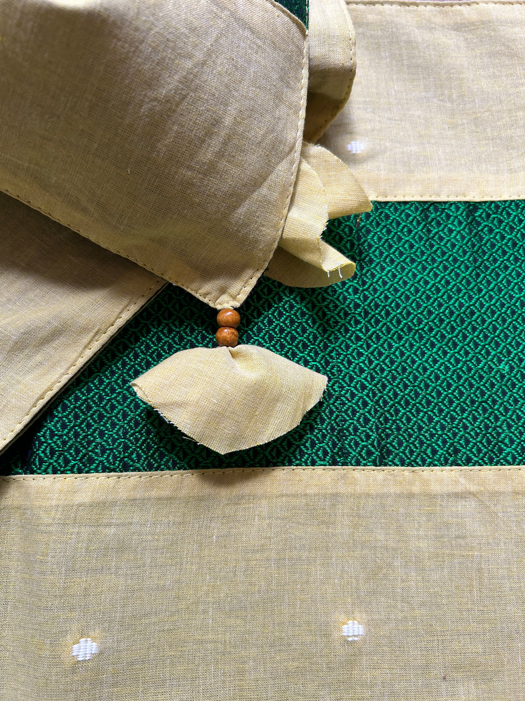 Falling Table Runner - Cream and Green Khun