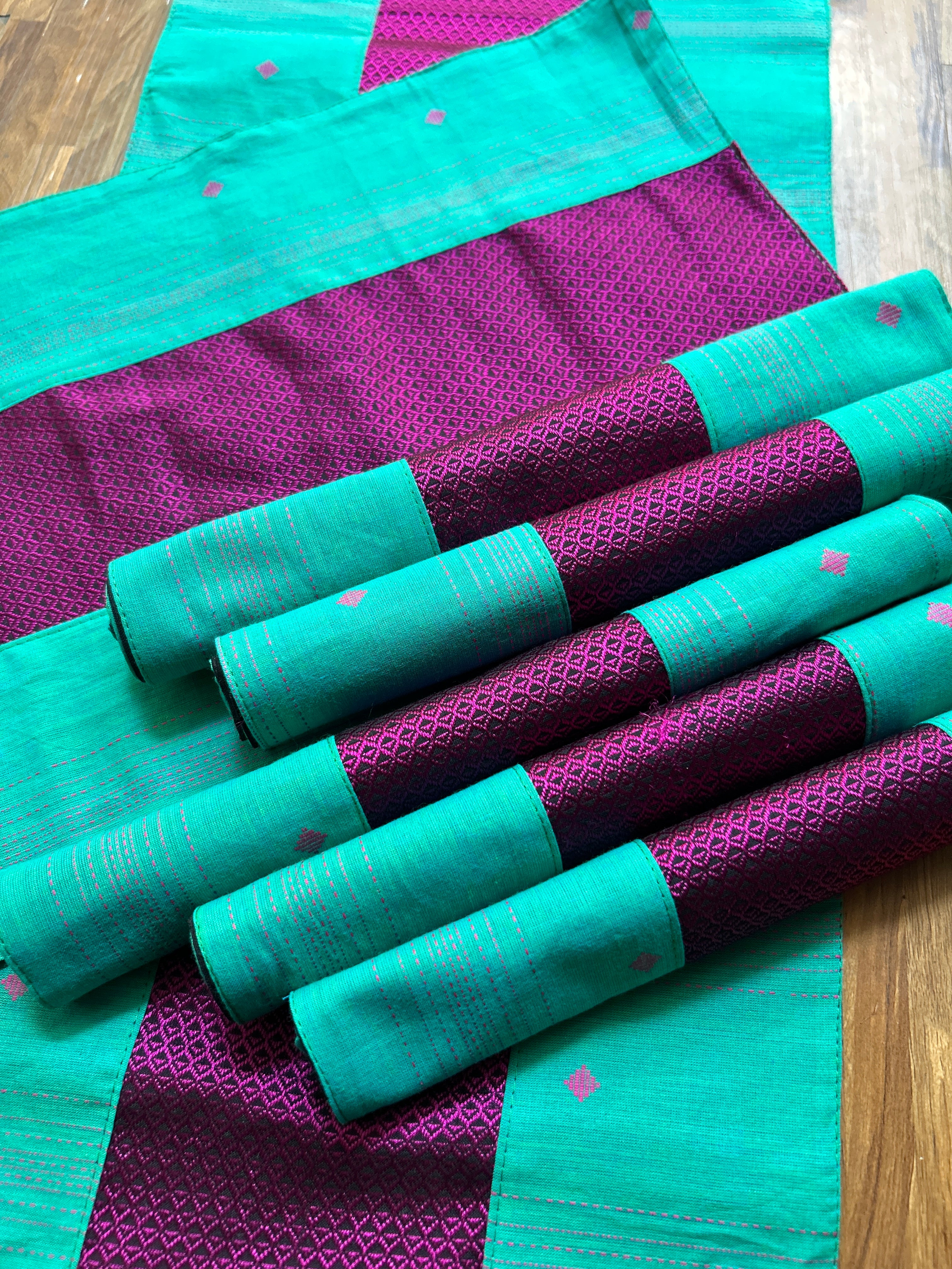 Table Mat & Table Runner Set - Green & Pink Khun
